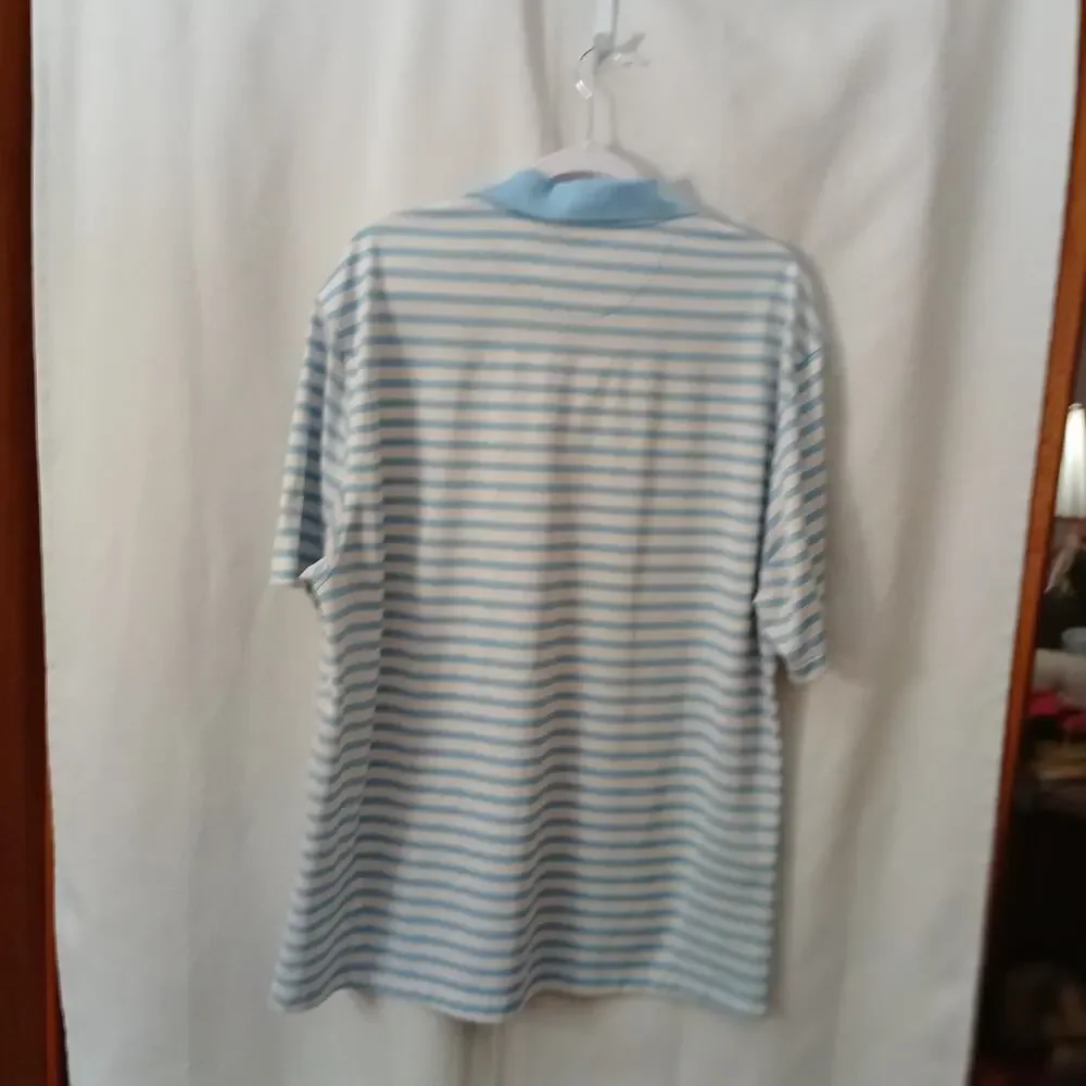 Vintage Men's Polo Shirt Blue Stripes Golf Y2K Retro Country Club Oversized**